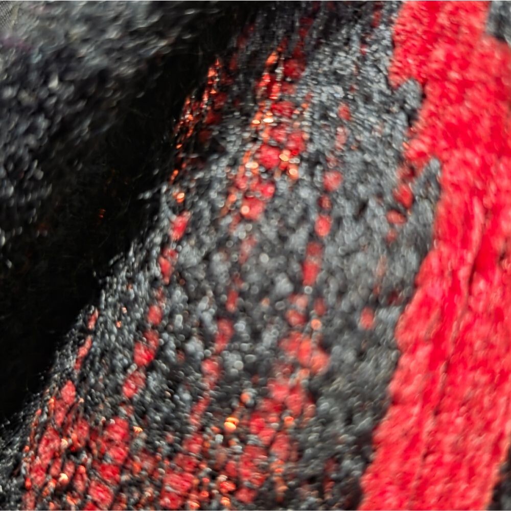 Vtg Red Black Gold Shimmer Coatigan Quilted Lined Cardigan Blazer Fur Collar - Picture 10 of 14